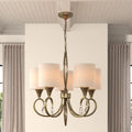 Light shaded chandelier from the Sangerfield 5 collection by TheChandelierCo, featuring elegant design and multiple light fixtures.