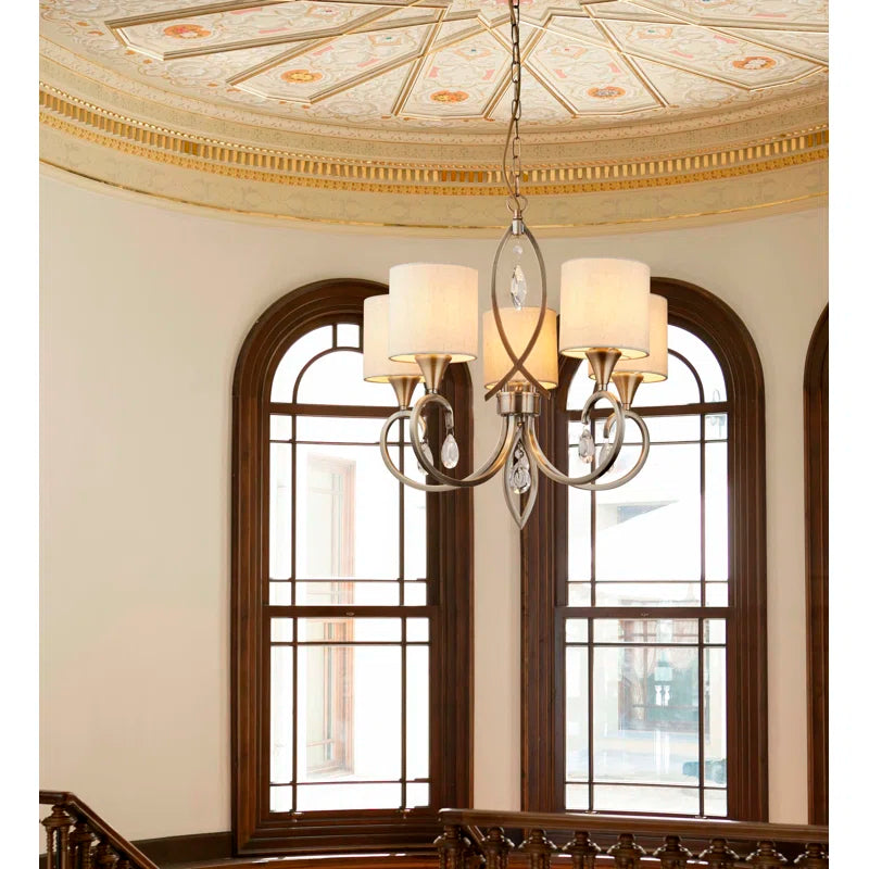 Light shaded chandelier from Sangerfield 5 collection by TheChandelierCo featuring five elegant light fixtures with a modern design.