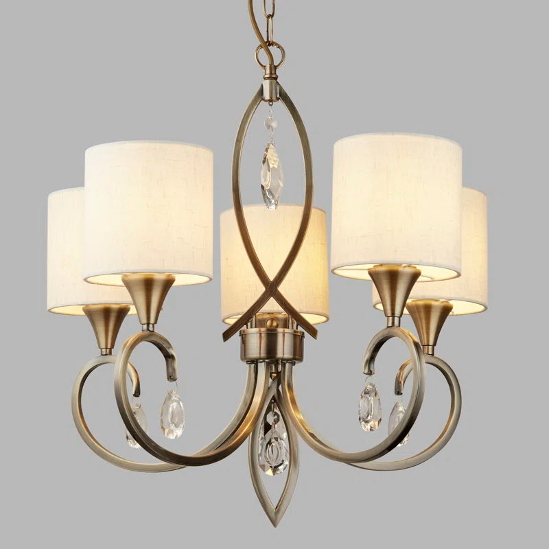 Light shaded chandelier from the Sangerfield 5 collection by TheChandelierCo, featuring elegant design and multiple light fixtures.