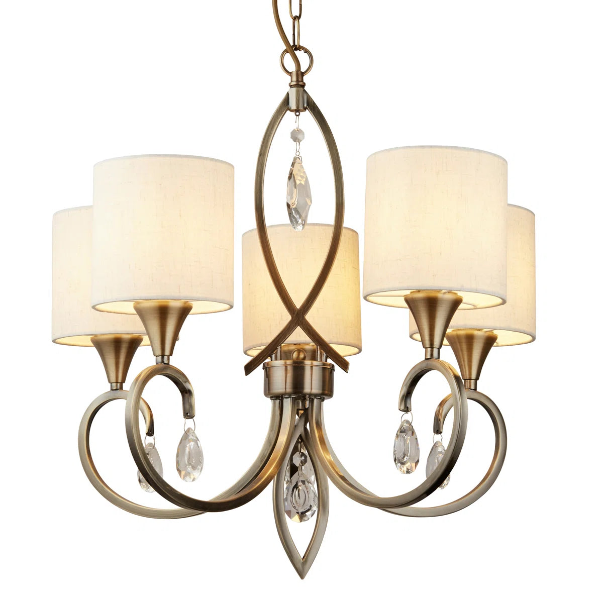 Light shaded chandelier from the Sangerfield 5 collection by TheChandelierCo featuring five elegant light fixtures and a sleek design.