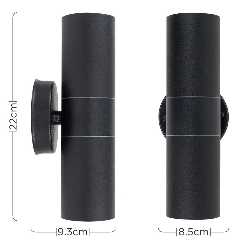 Set of two Schrager matte black outdoor armed sconces with four bulbs, ideal for exterior lighting and modern home decor.