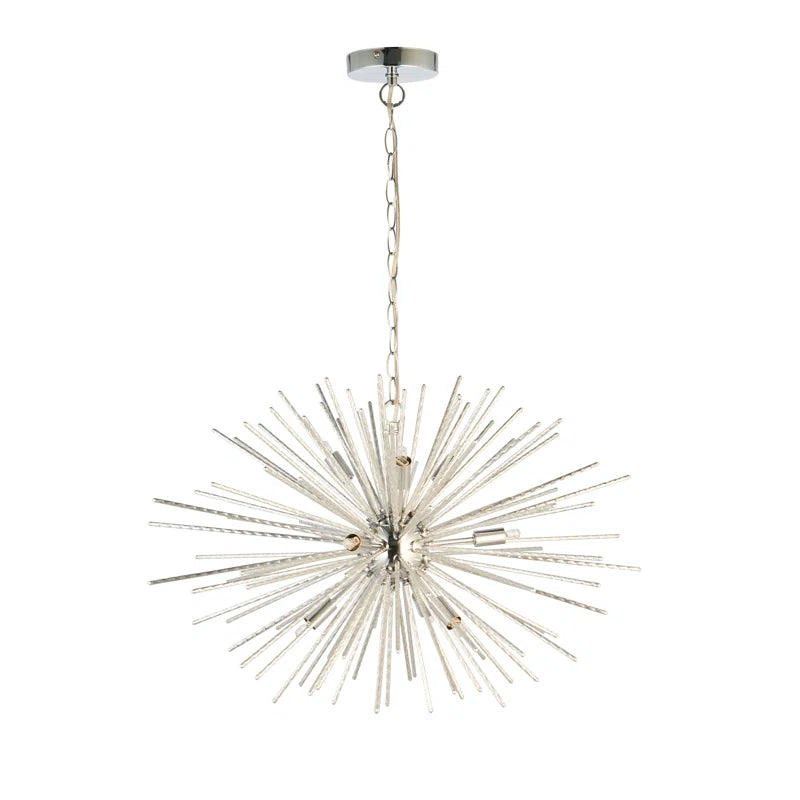 Sherlyn 9 Light Sputnik Chandelier by TheChandelierCo featuring a modern, starburst design with multiple exposed bulbs and a sleek finish.