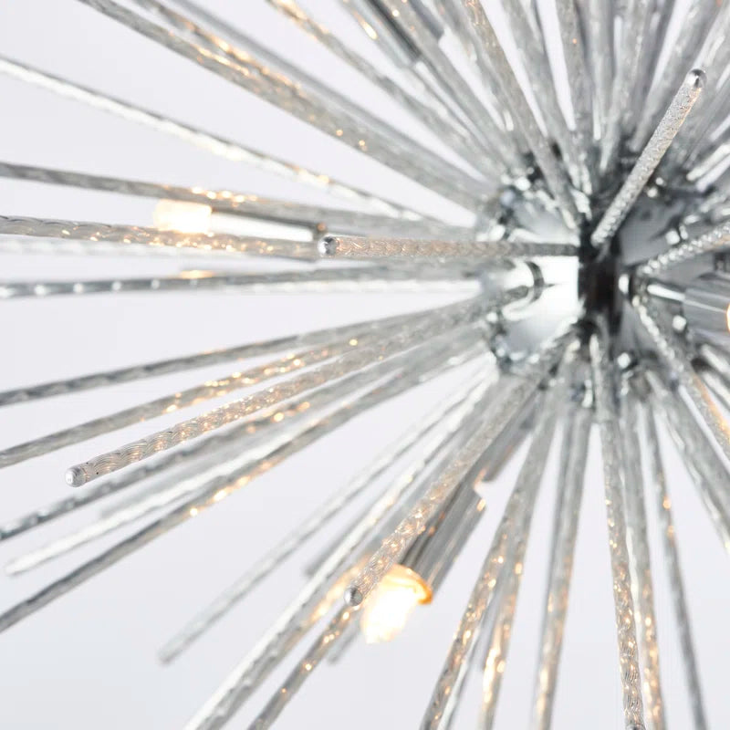 Sherlyn 9 Light Sputnik Chandelier by TheChandelierCo featuring a modern gold-finished metal design with multiple exposed bulbs.