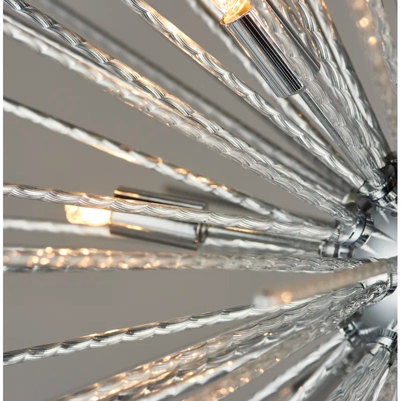Sherlyn 9 Light Sputnik Chandelier by TheChandelierCo featuring a modern starburst design with multiple light bulbs and metallic finish.