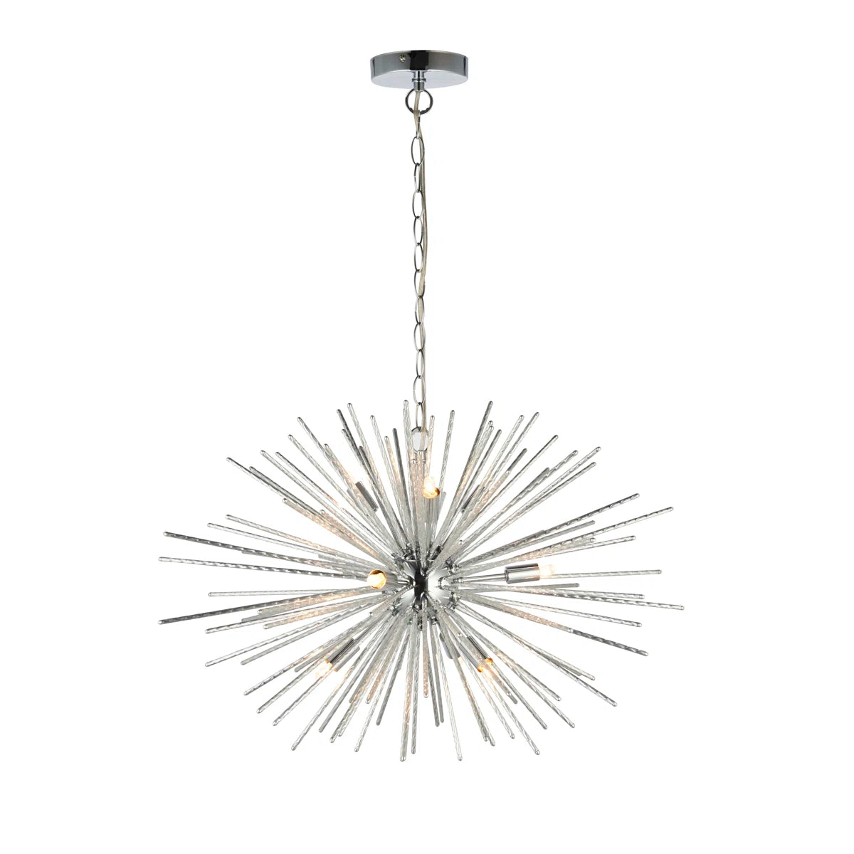 Sherlyn 9 Light Sputnik Chandelier by TheChandelierCo with multiple exposed bulbs and a modern, spherical design in a metallic finish.