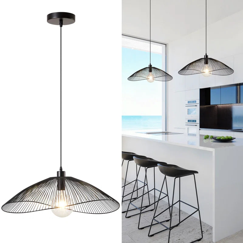 Light black Skookum 1 single pendant light fixture by TheChandelierCo hanging from a ceiling with a modern design.