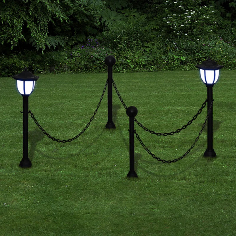 Set of two solar-powered LED pathway lights by TheChandelierCo with integrated lights and sleek garden stake design.