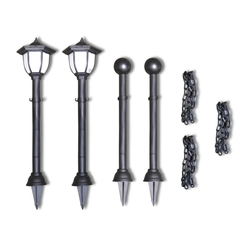 Set of two solar-powered LED pathway lights by TheChandelierCo, with integrated lights and sleek design for outdoor lighting.