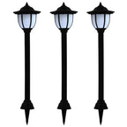 Set of three solar-powered pathway lights with integrated LED bulbs, ideal for outdoor garden or walkway illumination.
