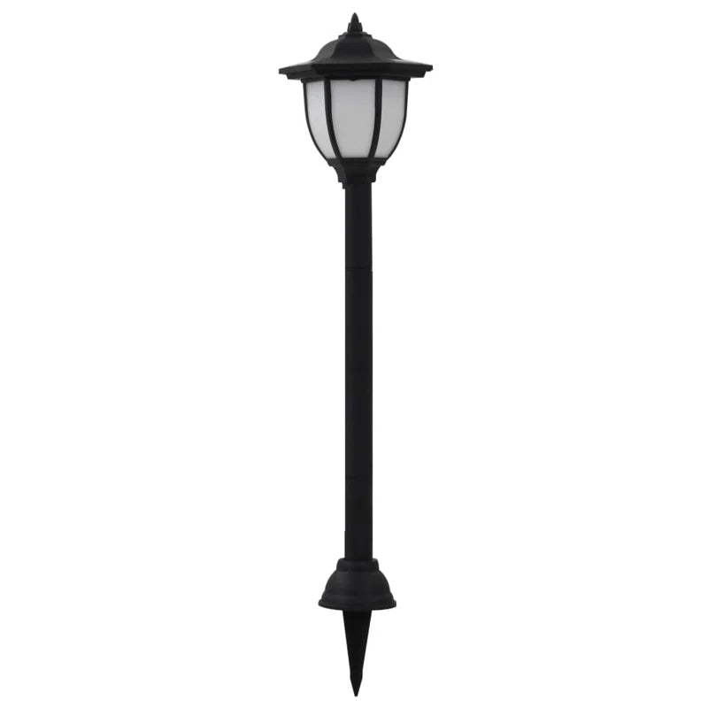 Set of three solar-powered pathway lights by TheChandelierCo with integrated LED bulbs, ideal for outdoor garden lighting.