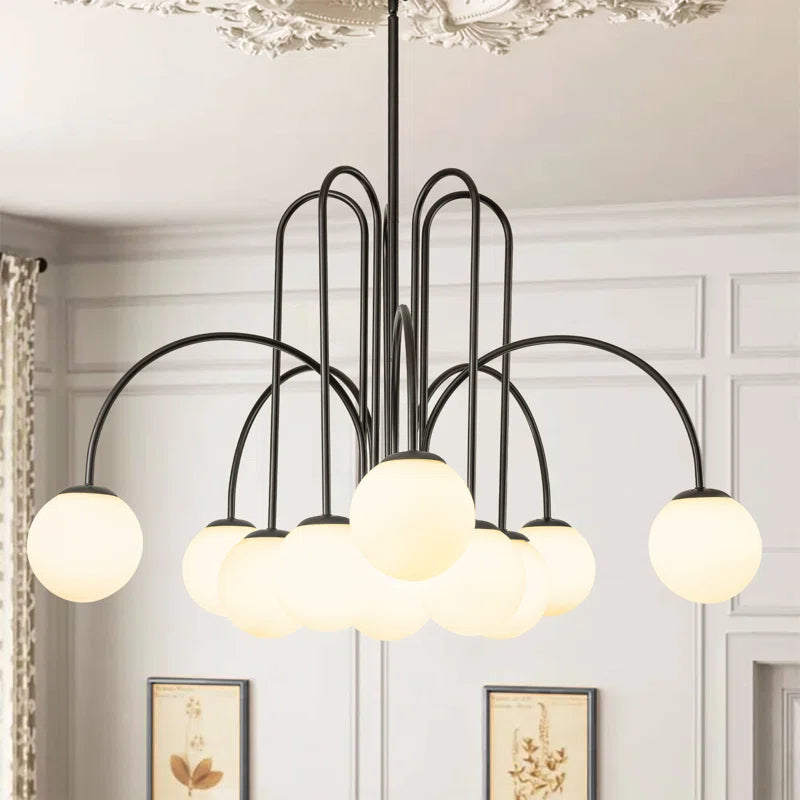 Modern Sputnik ceiling light by TheChandelierCo with 10 glass bubble bulbs, sleek metallic finish, and contemporary design.