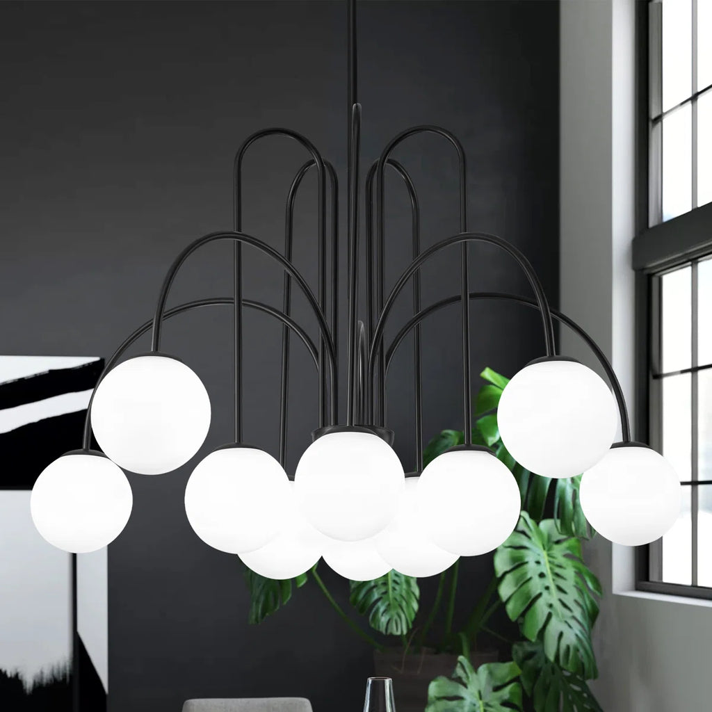 Modern Sputnik ceiling light fixture by TheChandelierCo with 10 glass bubble bulbs and sleek contemporary design.