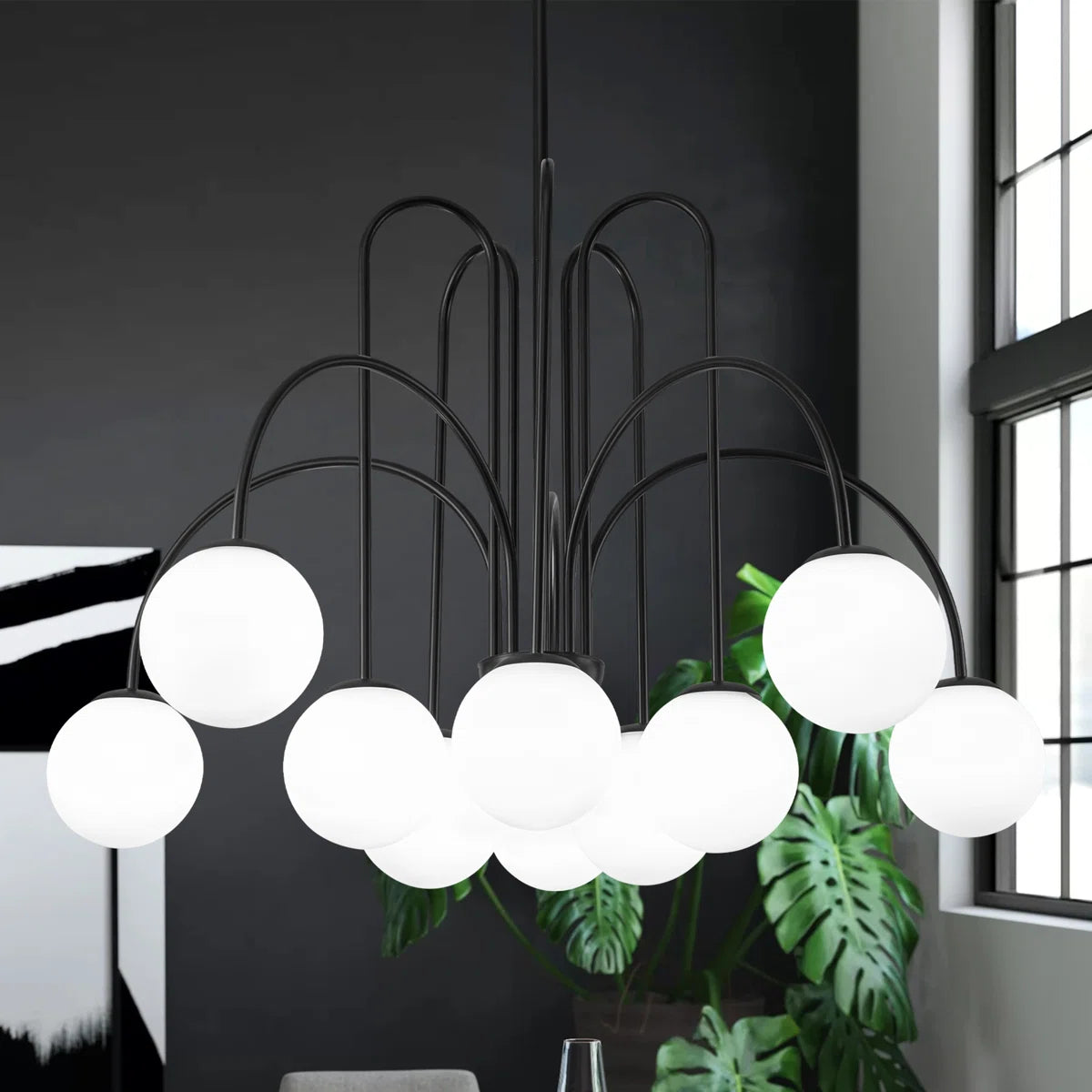 Modern Sputnik ceiling light fixture by TheChandelierCo with 10 glass bubble bulbs and sleek contemporary design.