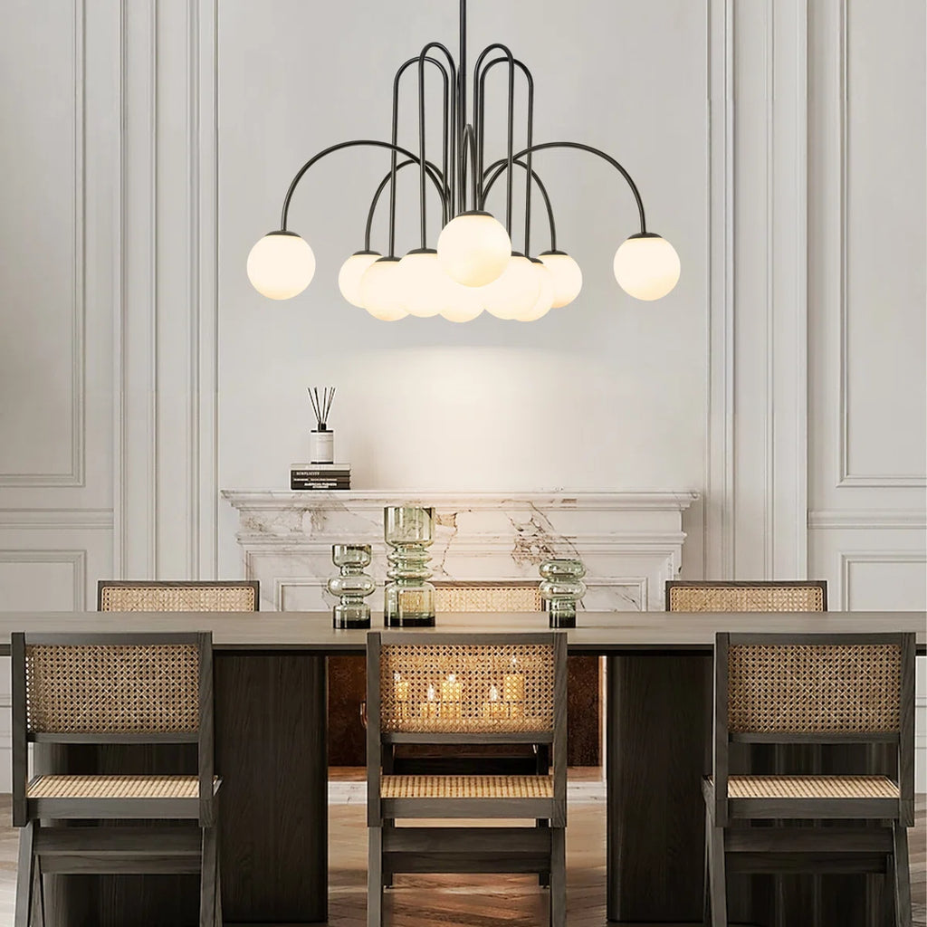 Modern Sputnik ceiling light with 10 glass bubble bulbs, sleek design by TheChandelierCo for contemporary decor.