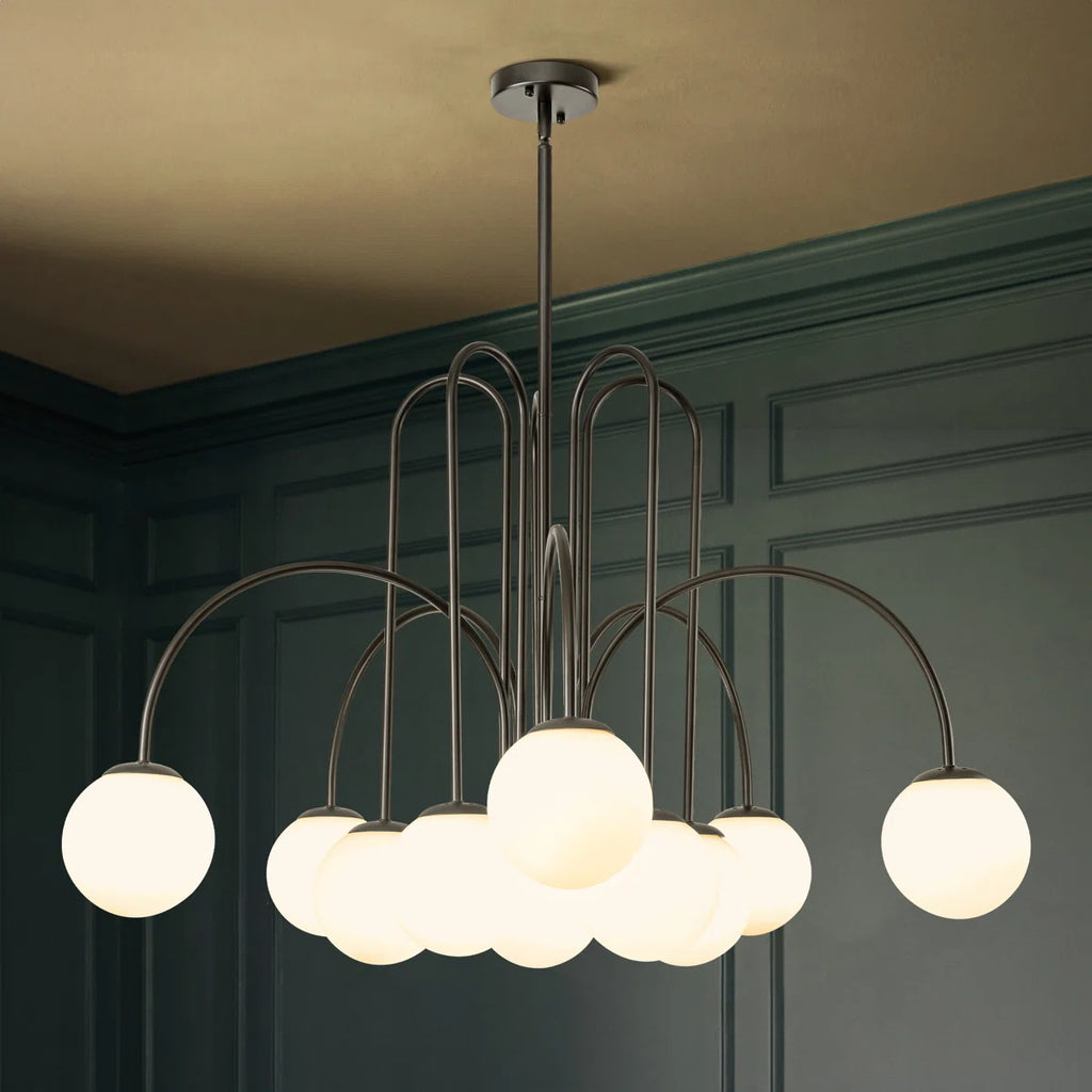 Modern Sputnik ceiling light by TheChandelierCo with 10 glass bubble bulbs, stylish chandelier for contemporary interiors.