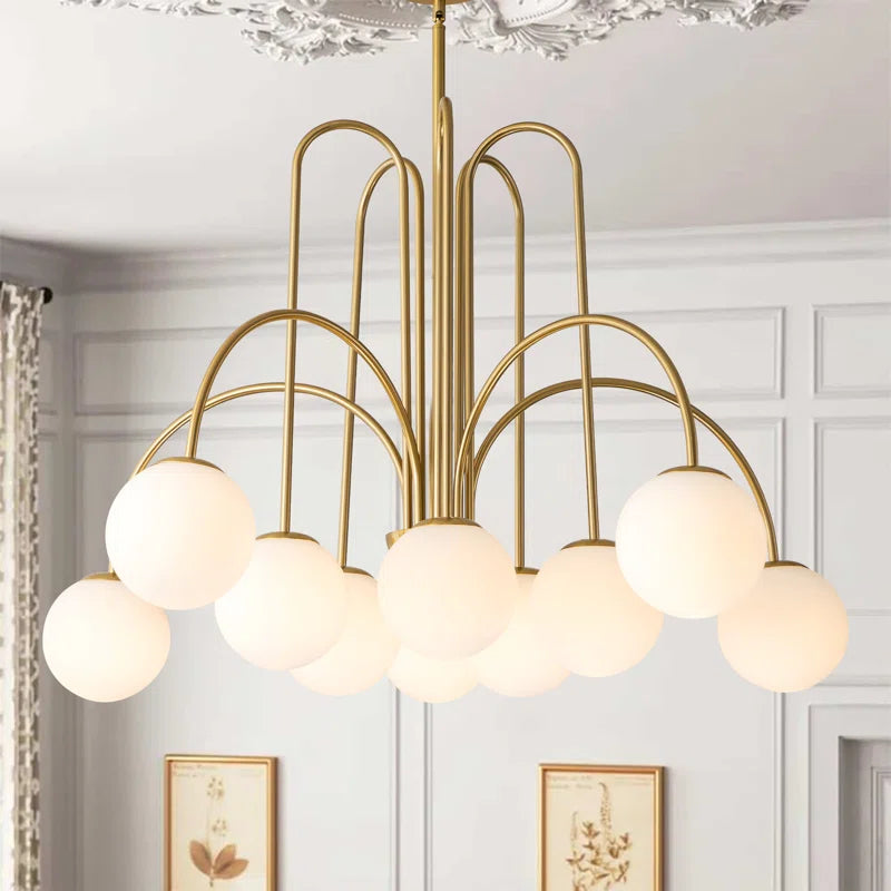 Modern Sputnik ceiling light by TheChandelierCo with 10 glass bubble bulbs, sleek design, and contemporary chandelier style.