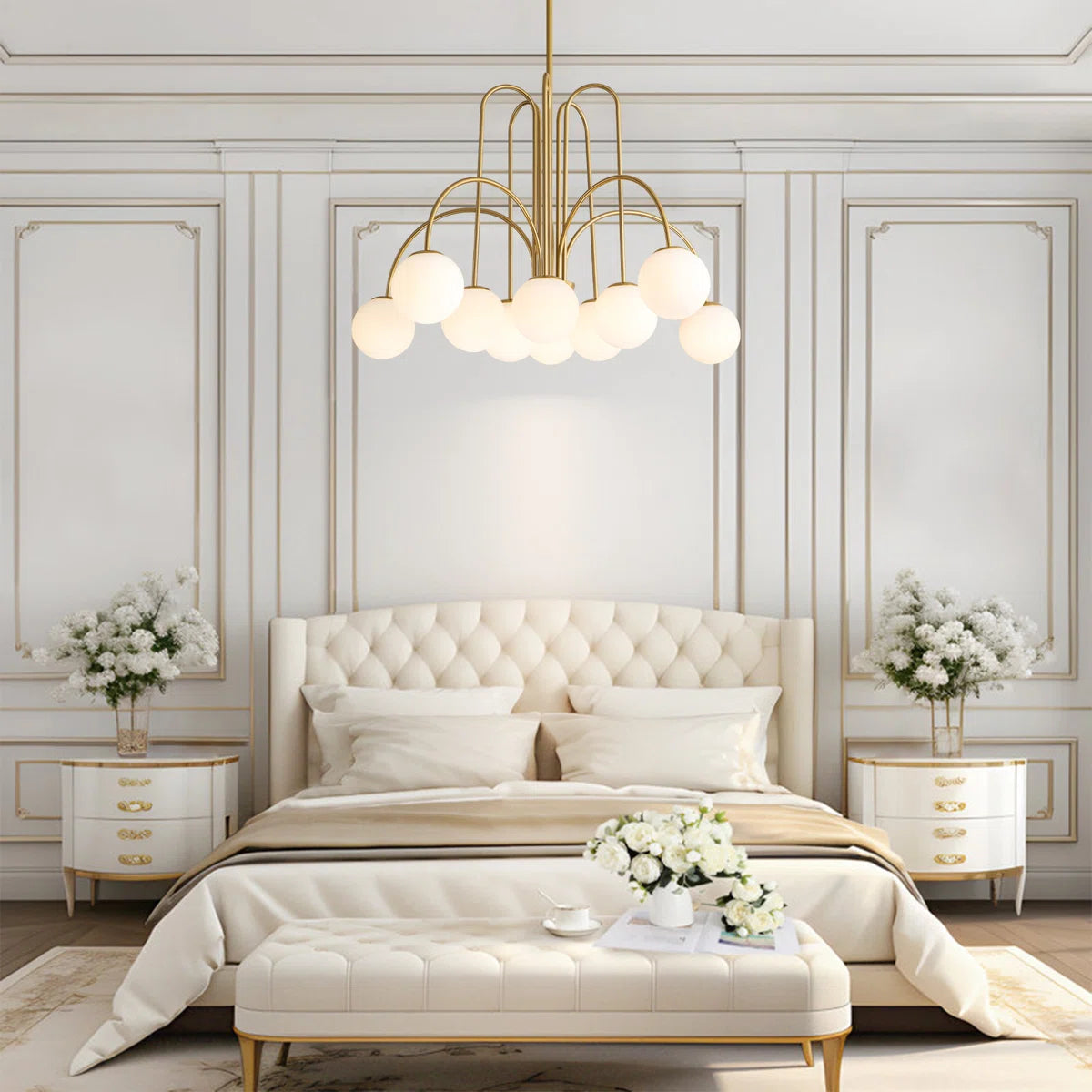 Modern Sputnik ceiling light by TheChandelierCo with 10 glass bubble bulbs, sleek and stylish for contemporary interiors.