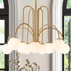 Modern Sputnik ceiling light by TheChandelierCo with 10 glass bubble bulbs and sleek metal arms for contemporary decor.