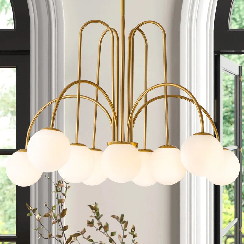 Modern Sputnik ceiling light by TheChandelierCo with 10 glass bubble bulbs and sleek metal arms for contemporary decor.