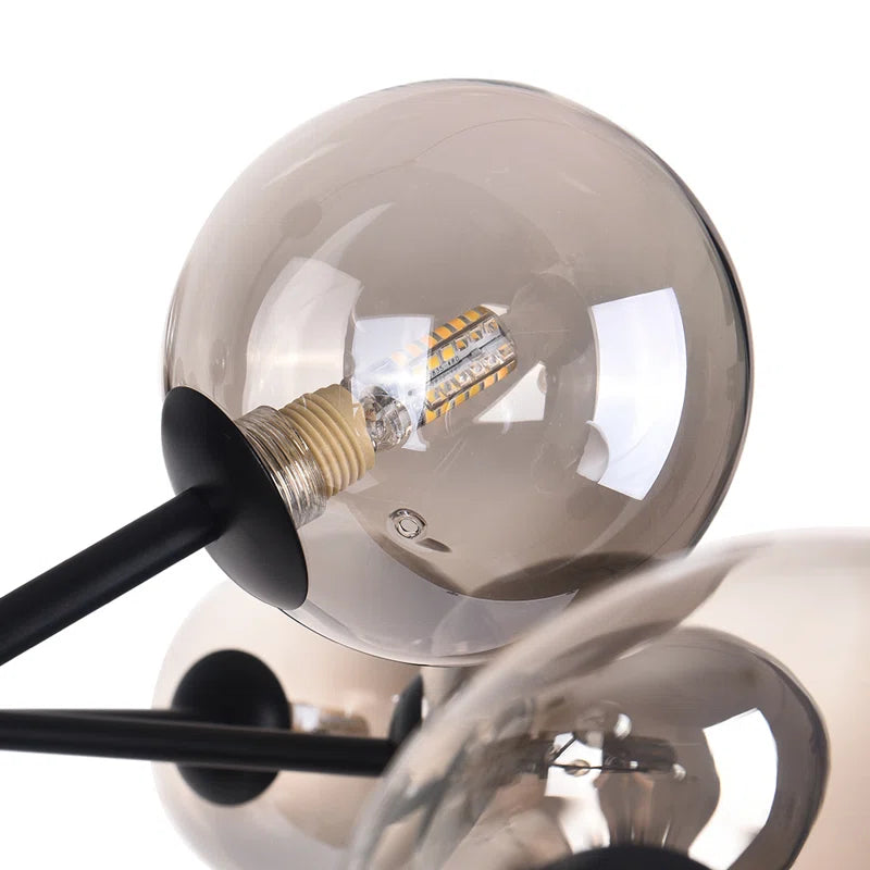 Spoffo 15-light modern glass bubble chandelier by TheChandelierCo with spherical glass globes, perfect for kitchen island lighting.