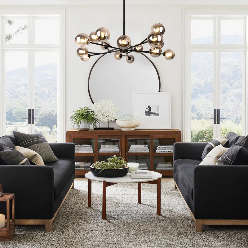 Modern Spoffo 15-light glass bubble chandelier by TheChandelierCo with sputnik design, ideal for kitchen island or contemporary decor.