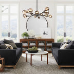 Modern Spoffo 15-light glass bubble chandelier by TheChandelierCo with sputnik design, ideal for kitchen island or contemporary decor.