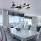 Modern contemporary glass bubble chandelier with 15 lights, featuring a Sputnik design for kitchen island or living room decor.
