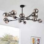 Modern Spoffo 15-light glass bubble chandelier by TheChandelierCo with spherical glass shades, perfect for kitchen island lighting.