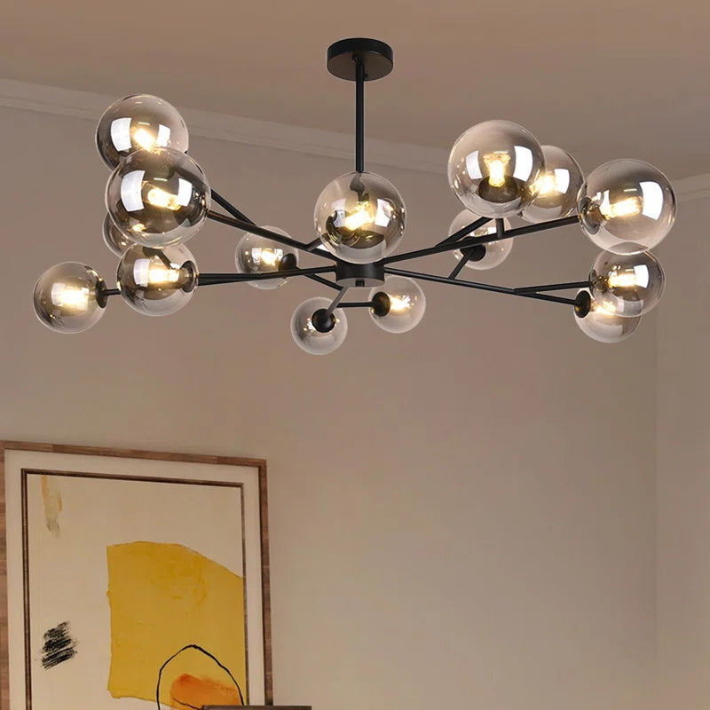 Modern Spoffo 15-light glass bubble chandelier by TheChandelierCo with spherical glass shades, ideal for kitchens or contemporary spaces.