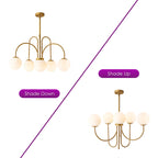 Spoffo 6-light gold Sputnik ceiling light with frosted white glass globe bubbles, modern chandelier from TheChandelierCo.