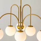 Gold Sputnik ceiling light with six frosted white glass globes, modern chandelier by TheChandelierCo.