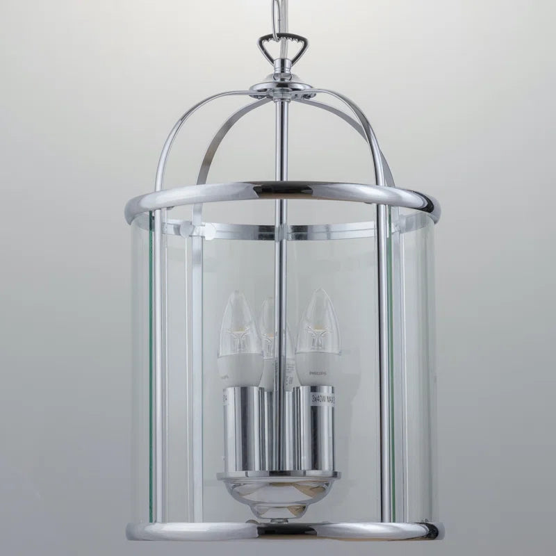 Three-light lantern pendant fixture from Strasburg 3 by TheChandelierCo featuring metal frame and glass panels