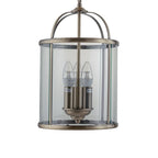 Three-light lantern pendant fixture from the Strasburg 3 collection by TheChandelierCo, featuring a classic metal frame and glass panels.