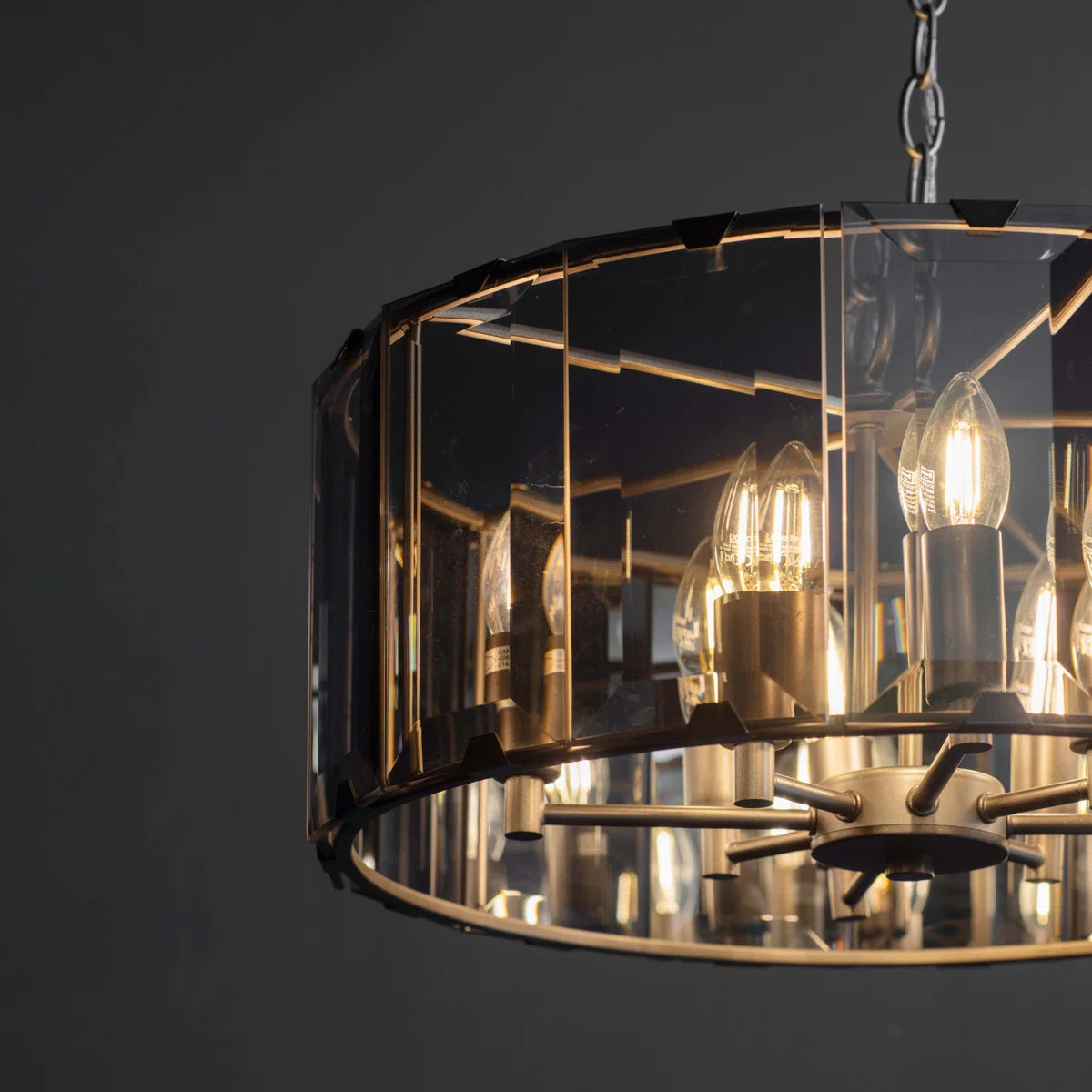 Tedrow 8 light drum chandelier by TheChandelierCo featuring a modern drum shade and elegant metal fixture, hanging from a ceiling mount.