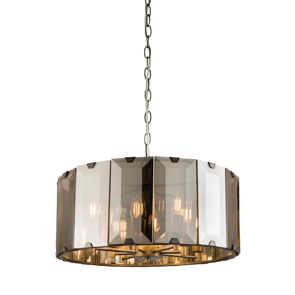 Tedrow 8 light drum chandelier by TheChandelierCo featuring a modern drum shade with eight light bulbs, perfect for contemporary interiors.