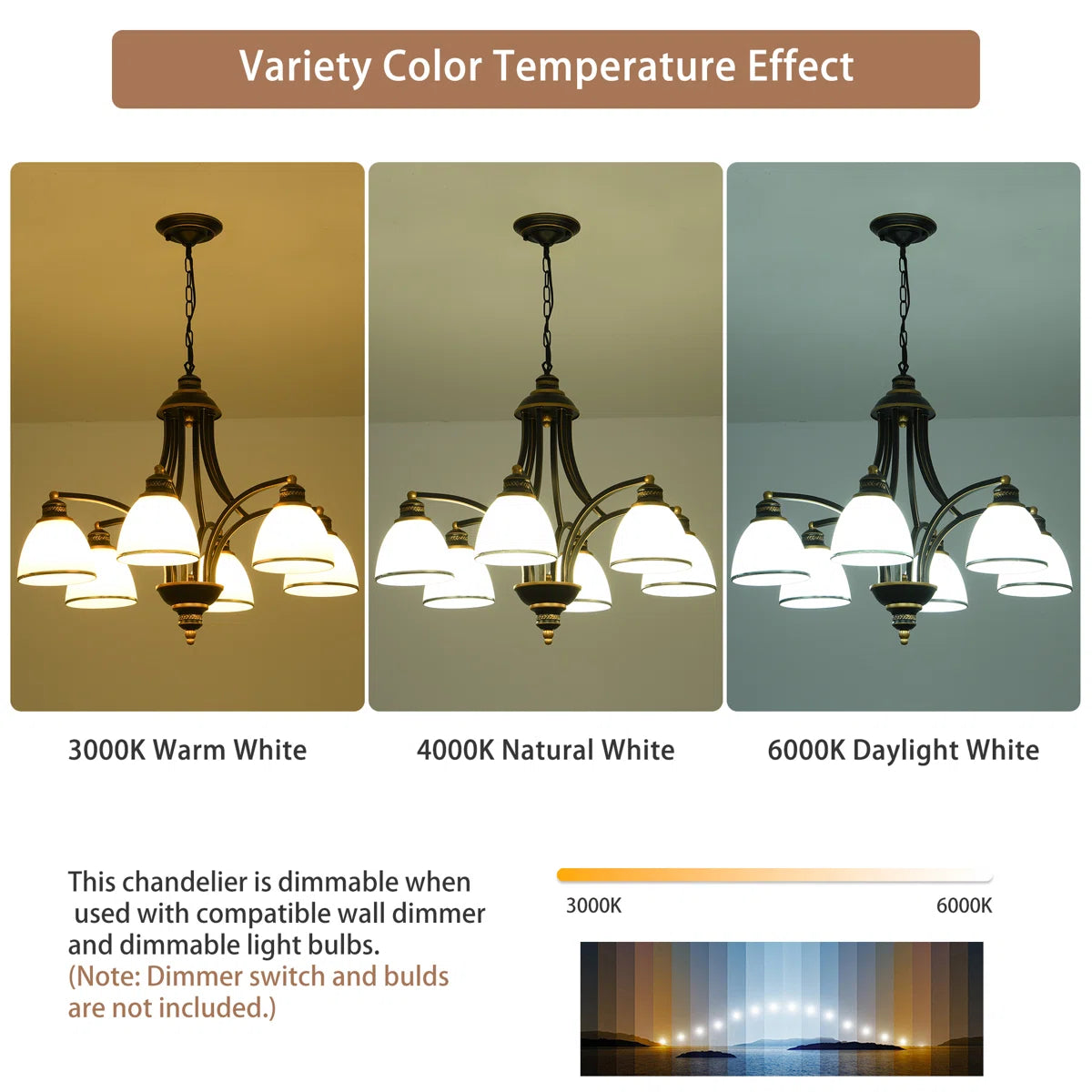 6 - Light Dimmable Classic / Traditional Chandelier