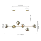Light gold Worthington 6 linear Sputnik chandelier with glass bubble globes, kitchen island pendant lamp by TheChandelierCo.