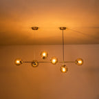 Light gold Worthington 6 linear Sputnik chandelier with globe glass bubbles, kitchen island pendant lamp by TheChandelierCo.