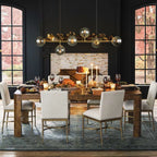 Light gold Worthington 6 linear Sputnik chandelier with globe glass bubbles, kitchen island pendant lamp by TheChandelierCo.