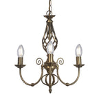 Zoey 3-light antique brass chandelier with traditional twist candle design, featuring candelabra style arms and classic elegance.