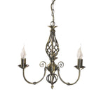 Zoey 3-light antique brass chandelier with traditional twist candle-style design and candelabra-style arms.