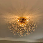 Gold Dandelion 8-Light Crystal Starburst Sputnik Ceiling Light by TheChandelierCo, flush mount with crystal accents.